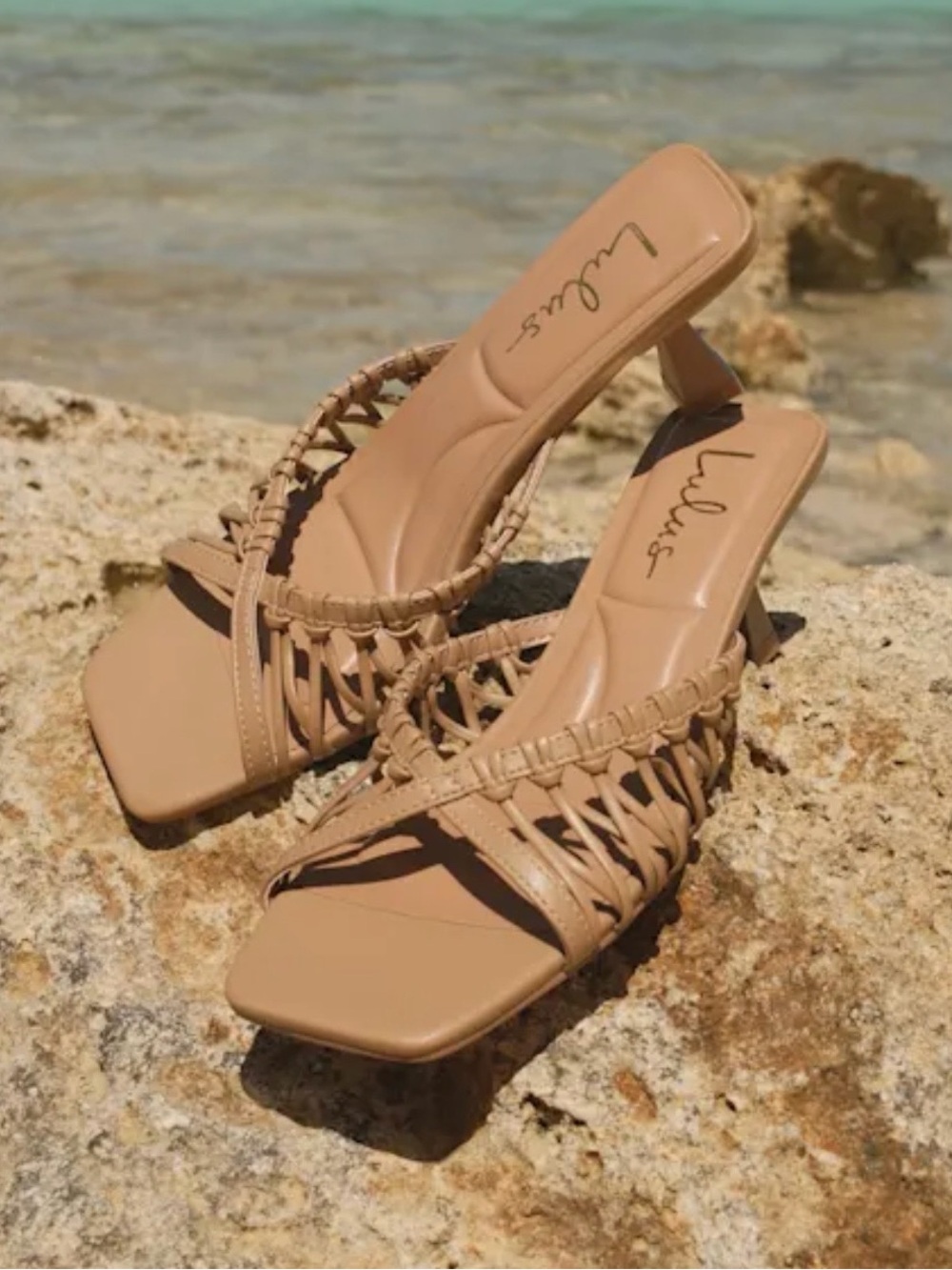 Jamen Mocha Strappy Kitten Heel Slide Sandals